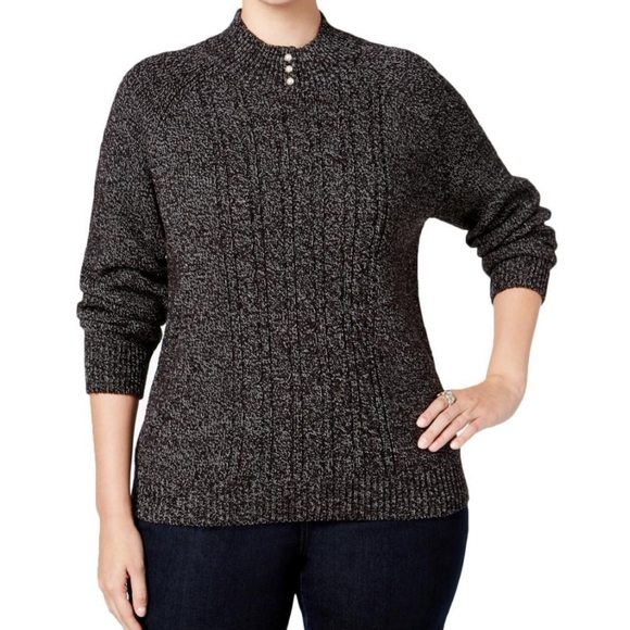 Karen Scott Sweaters - Karen Scott Ribbed Trim Mock Turtleneck Sweater